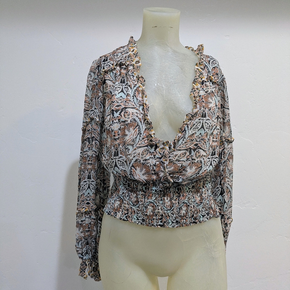Anthropologie Multicolor Ruffle V-Neck Top - Picture 3 of 10